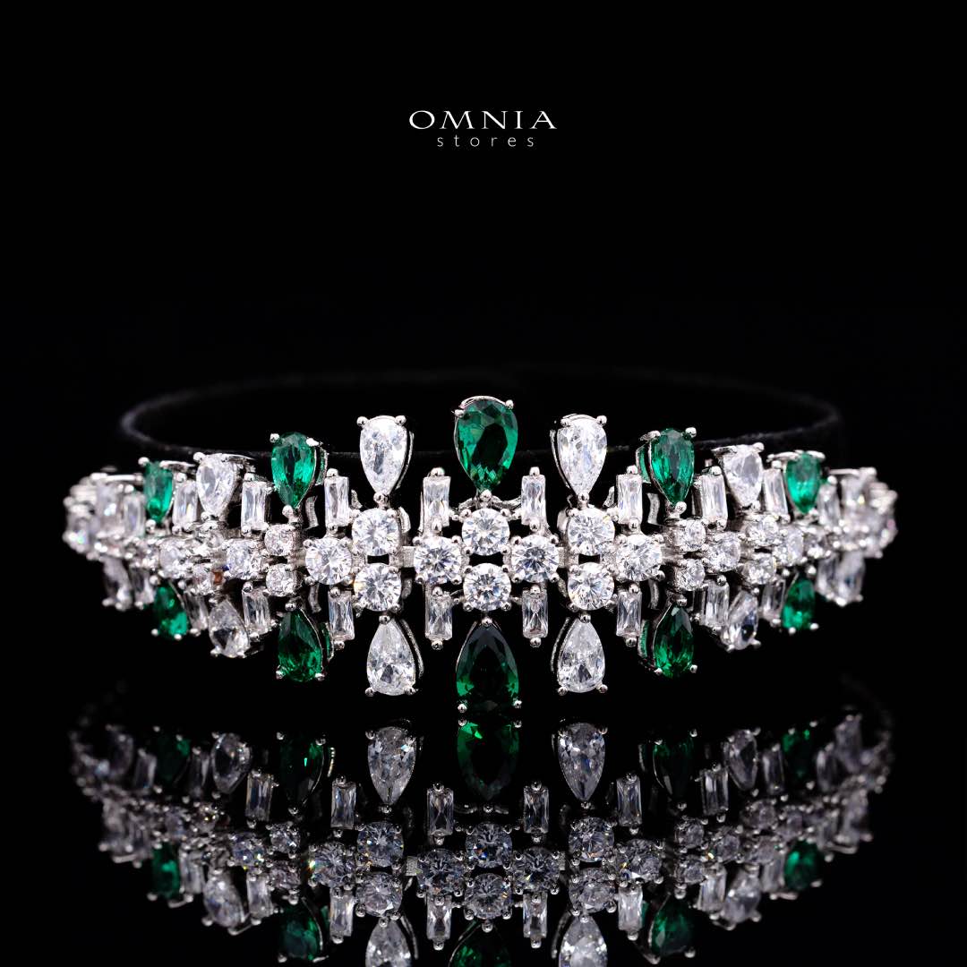 Omnia Nisrine Green Luxury Bridal Full Set in High Quality Zircon Stone Rhodium Plated - OMNIASTORES KSA