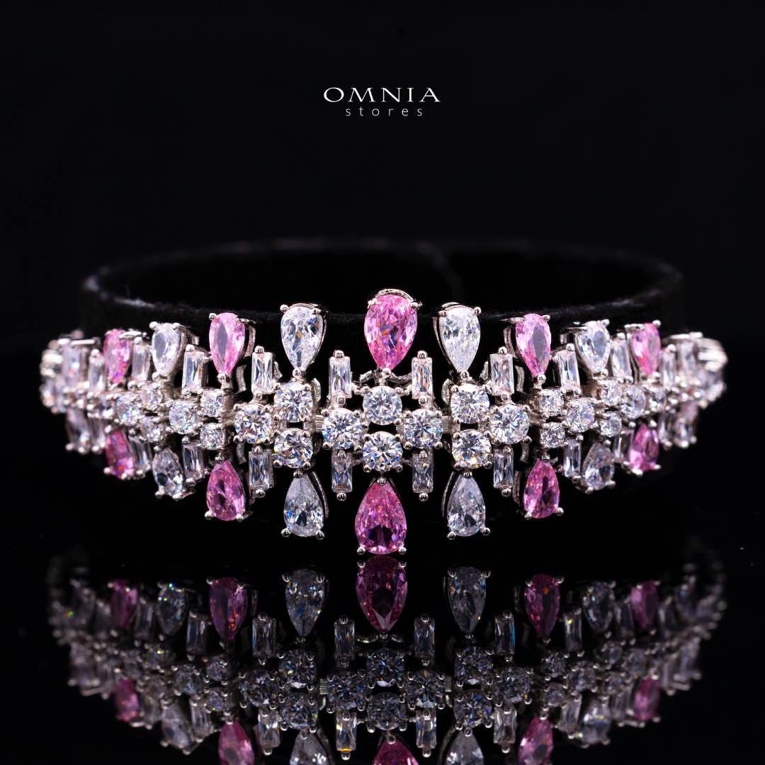 Omnia Nisrine Pink Bridal Full Set in High Quality Zircon Stone in Rhodium Plated - OMNIASTORES KSA