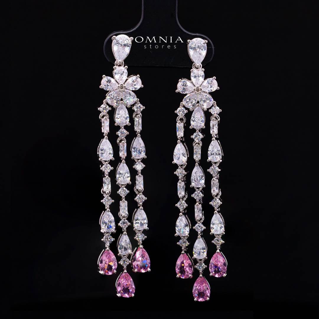 Omnia Nisrine Pink Bridal Full Set in High Quality Zircon Stone in Rhodium Plated - OMNIASTORES KSA