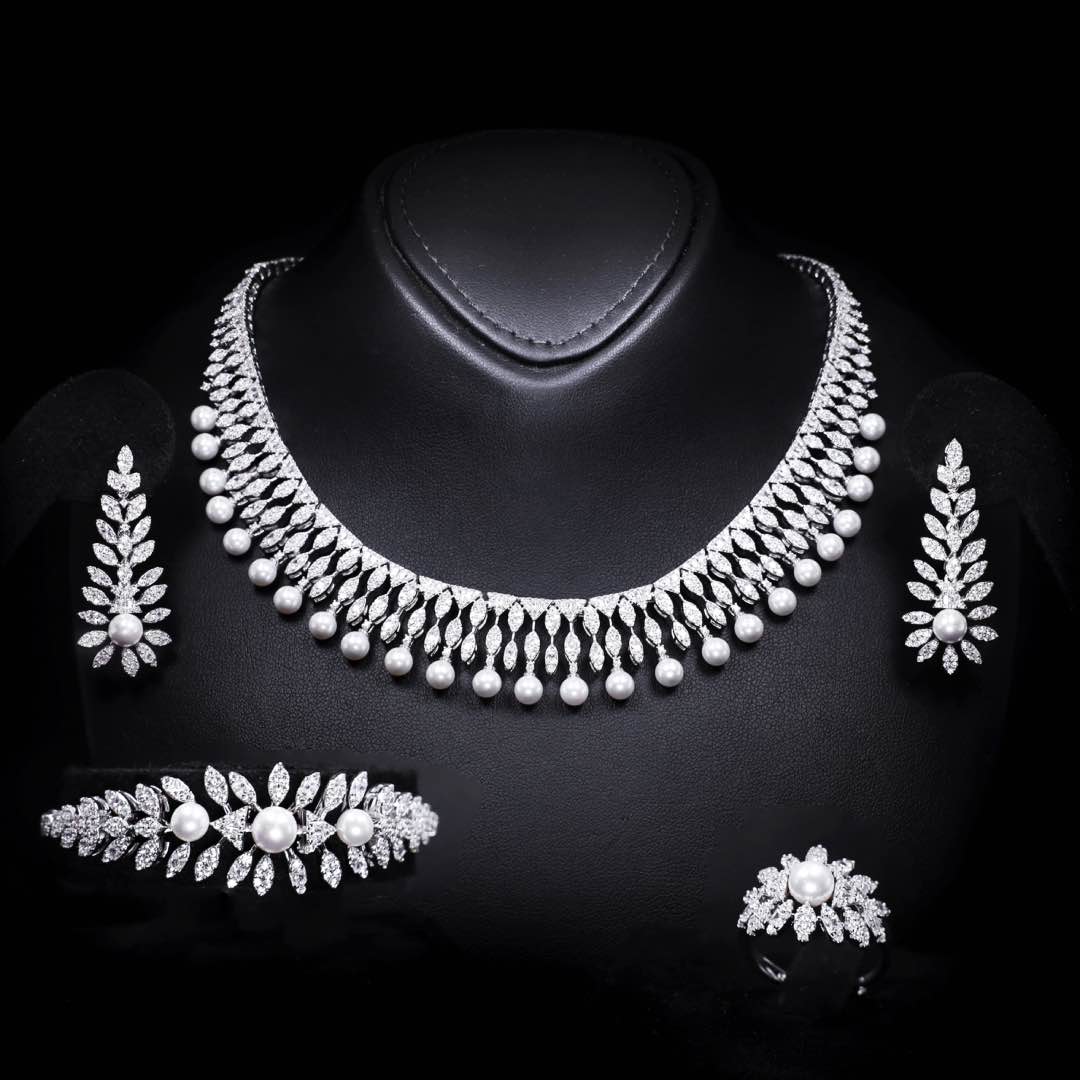 Omnia Shaika White Luxury Bridal Full Set in High Quality Zircon Stone Premium Rhodium Plated - OMNIASTORES KSA