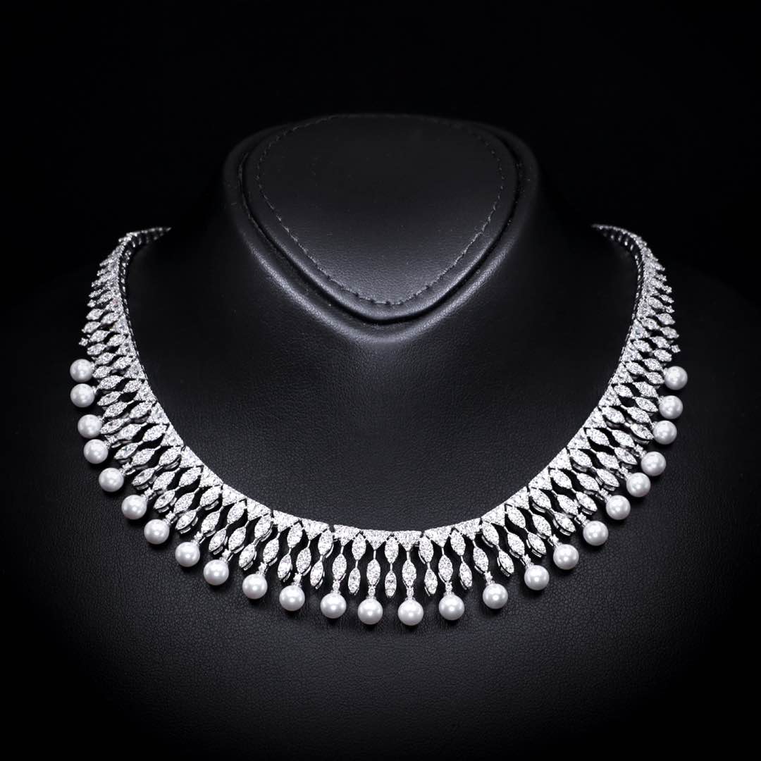 Omnia Shaika White Luxury Bridal Full Set in High Quality Zircon Stone Premium Rhodium Plated - OMNIASTORES KSA