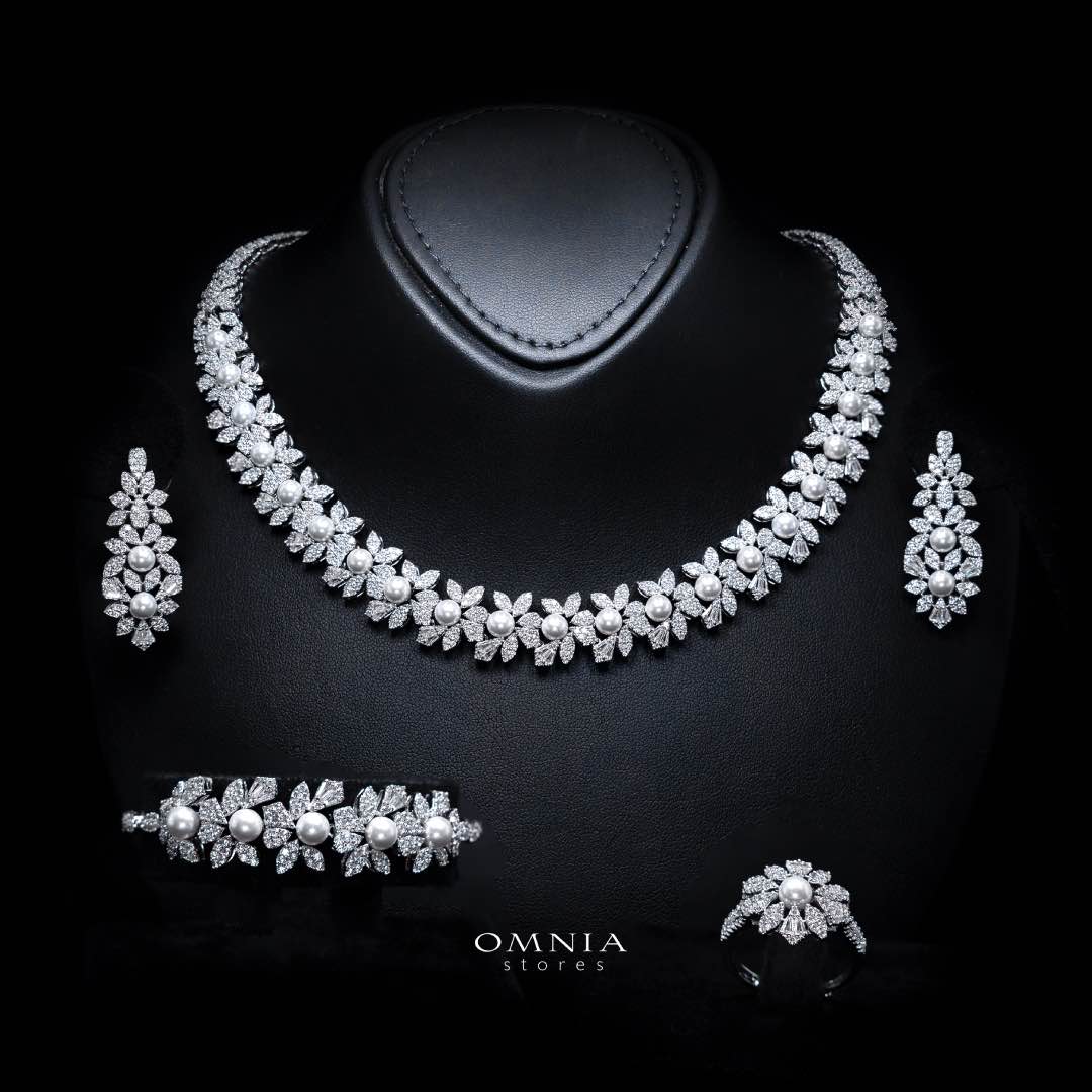 Omnia Maissa Bridal Full Set Accessories in High Quality Zircon Stone in Rhodium Plated - OMNIASTORES KSA