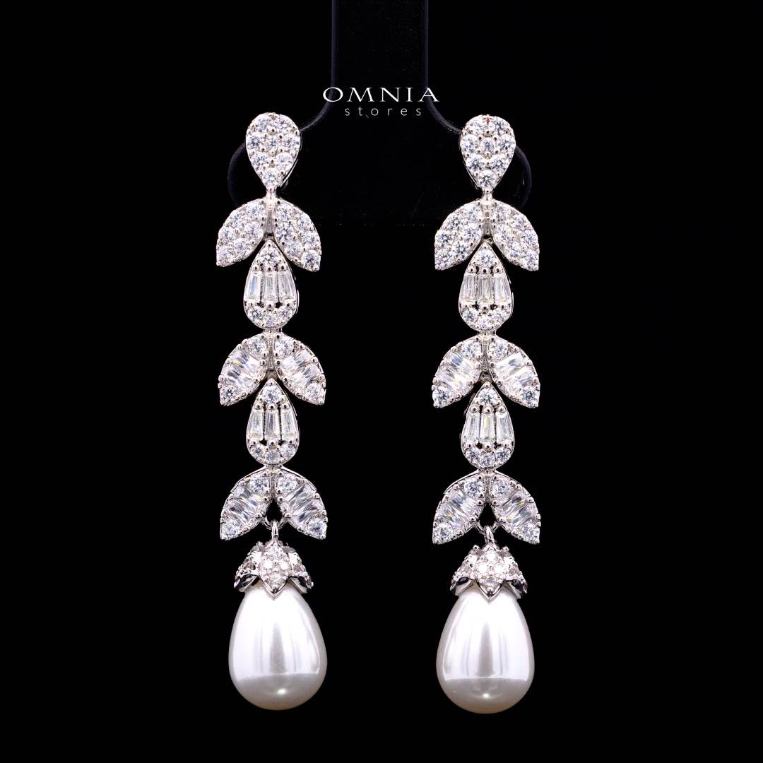 Omnia Shamsa White Pearl Luxury Bridal Full Set in High Quality Rhodium Plated Zircon Stones - OMNIASTORES KSA