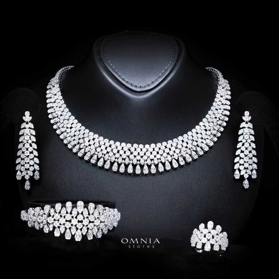 Omnia Taybah White Luxury Bridal Set In High Quality Zircon Stone Premium Rhodium Plated
