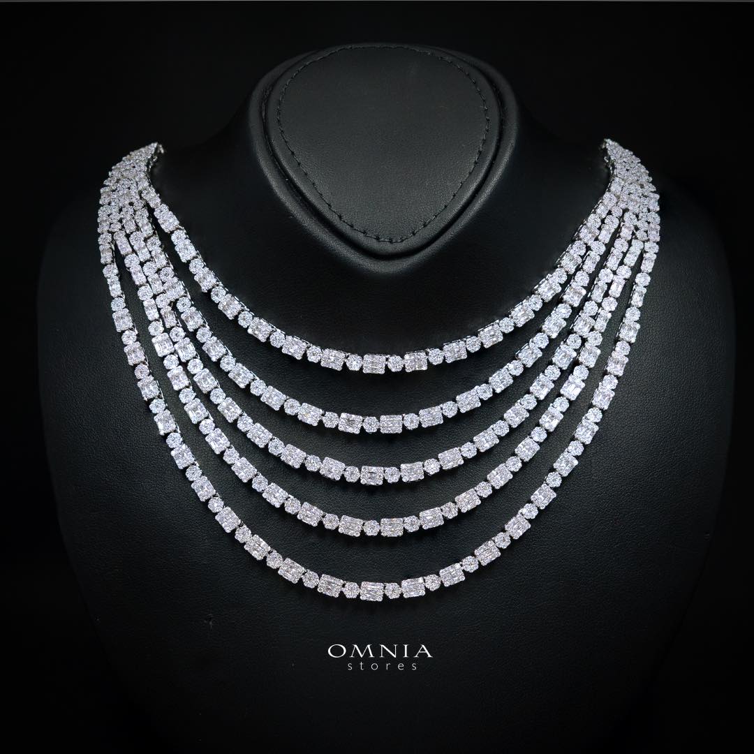 Omnia Abby White Layered Luxury Bridal Full Set in High Quality Rhodium Plated Zircon Stones - OMNIASTORES KSA