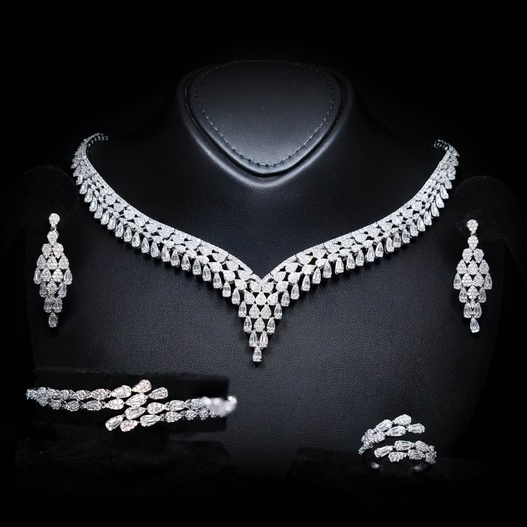 Omnia Dalilah White Luxury Bridal Full Set In High Quality Zircon Stone Premium Rhodium Plated