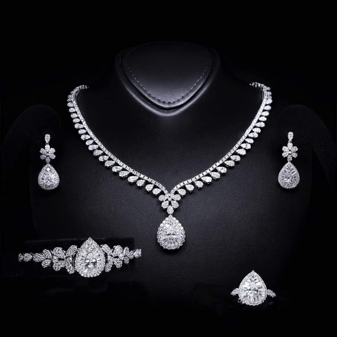 Omnia Valerie White Luxury Bridal Full Set in High Quality Zircon Stone Premium Rhodium Plated