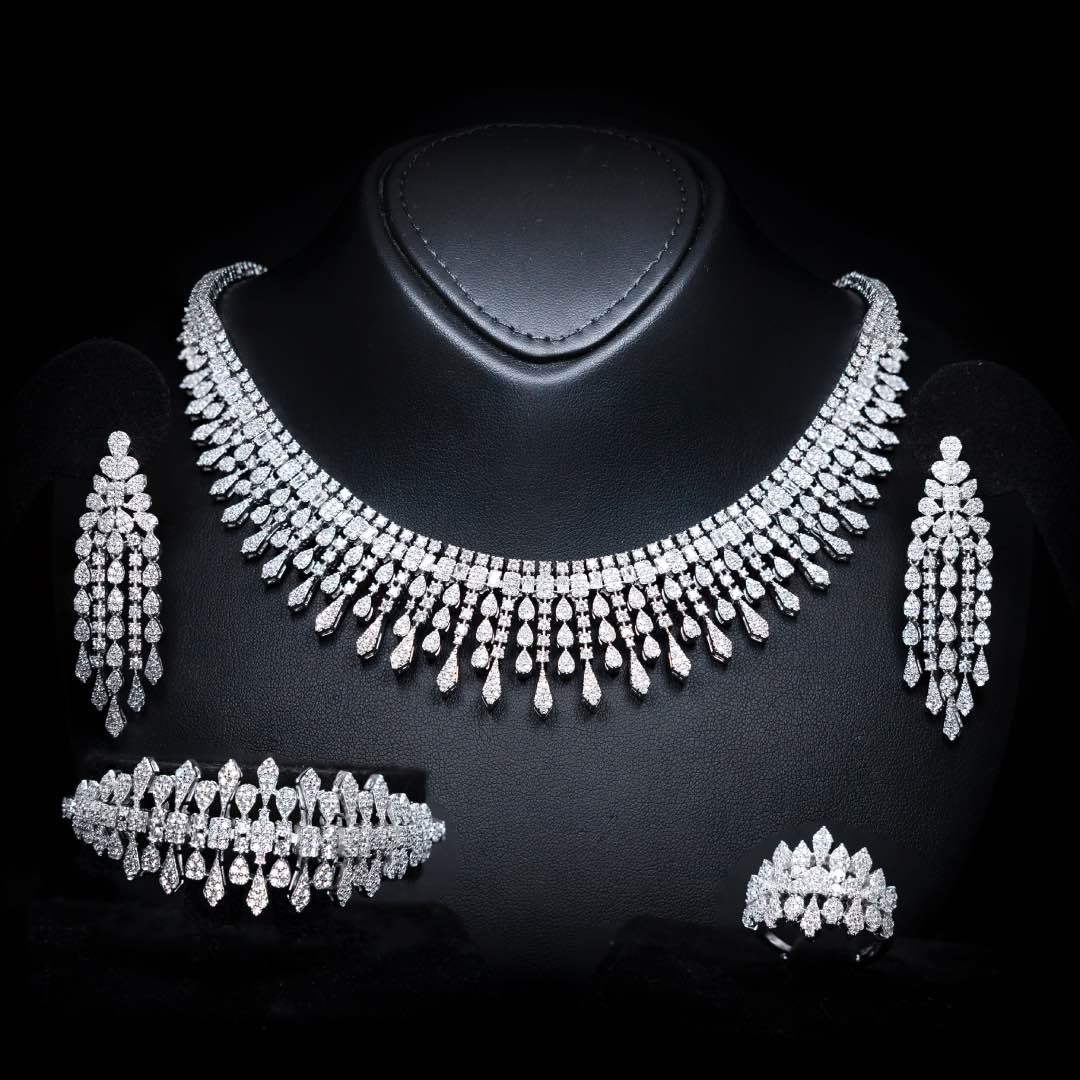 Omnia Ahlina White Bridal Full Set in High Quality Zircon Stone Premium Rhodium Plated - OMNIASTORES KSA