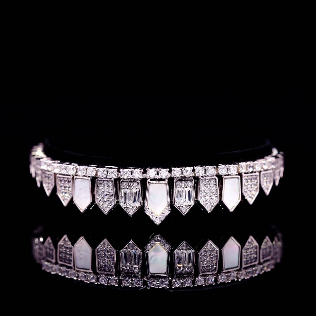 Omnia Shareefa White Luxury Bridal Full Set Accessories in High Quality Zircon Stone Premium Rhodium Plated - OMNIASTORES KSA