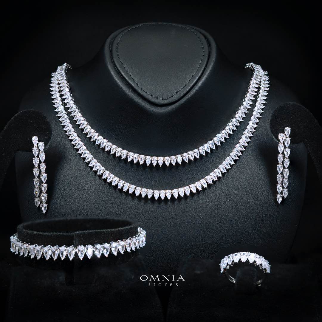 Ezarah White Luxury Bridal Full Set in High Quality Rhodium Plated Zircon Stones - OMNIASTORES KSA