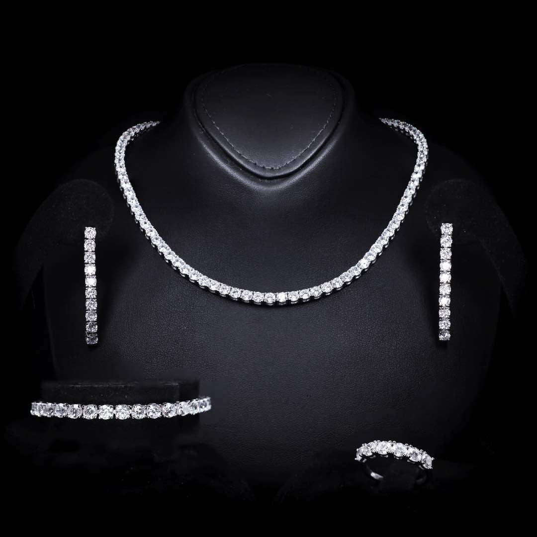 Omnia Ellen White Luxury Bridal Full Set in High Quality Zircon Stone Premium Rhodium Plated - OMNIASTORES KSA