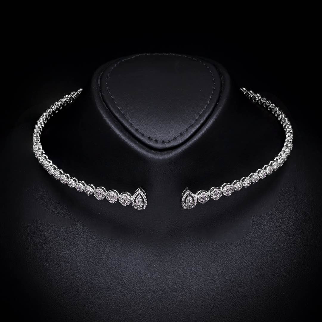 Omnia Mila Luxury White Choker Bridal Full Set in High Quality Zircon Stone Premium Rhodium Plated - OMNIASTORES KSA
