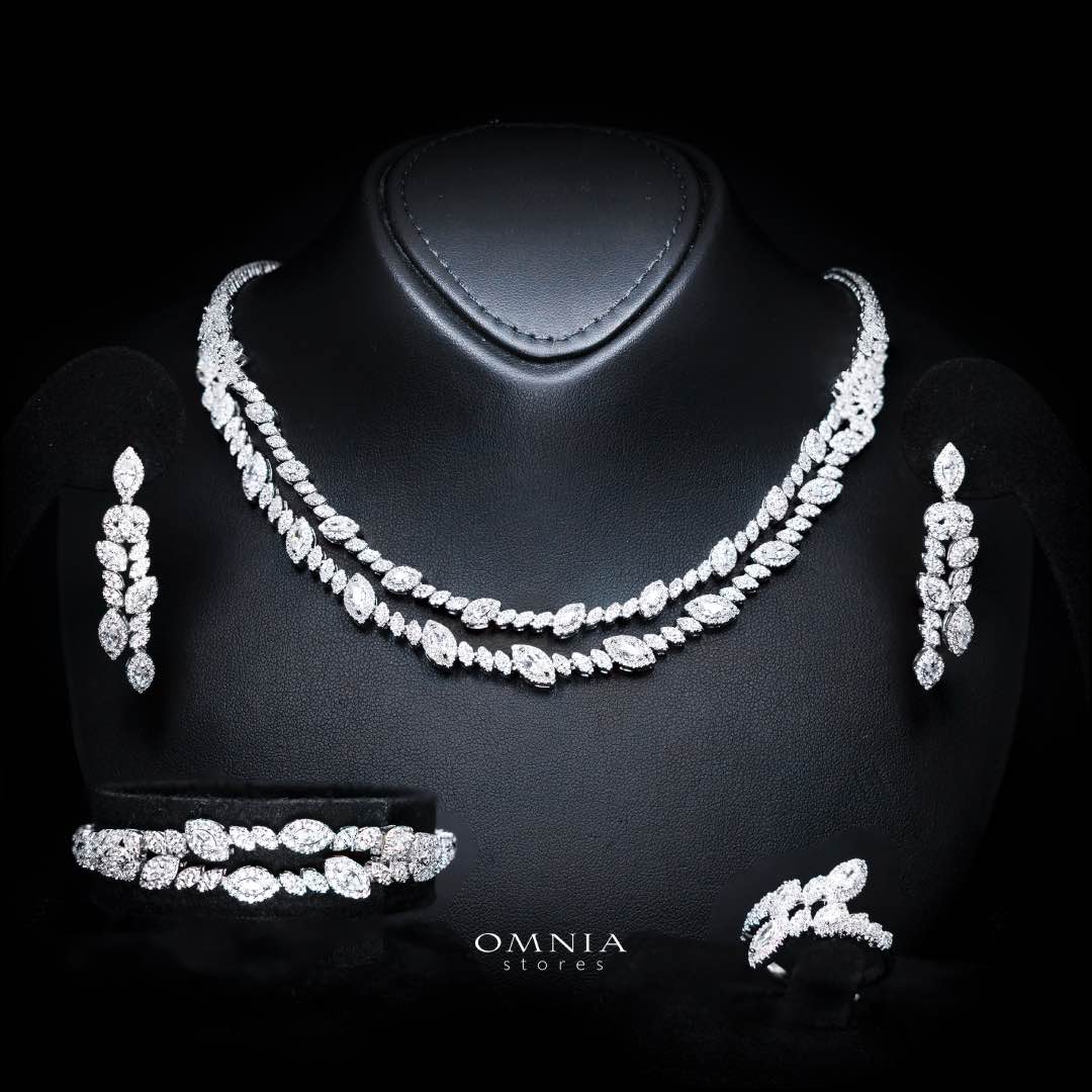 Omnia Nada White Bridal Full Set in High Quality Zircon Stone Premium Rhodium Plated - OMNIASTORES UAE