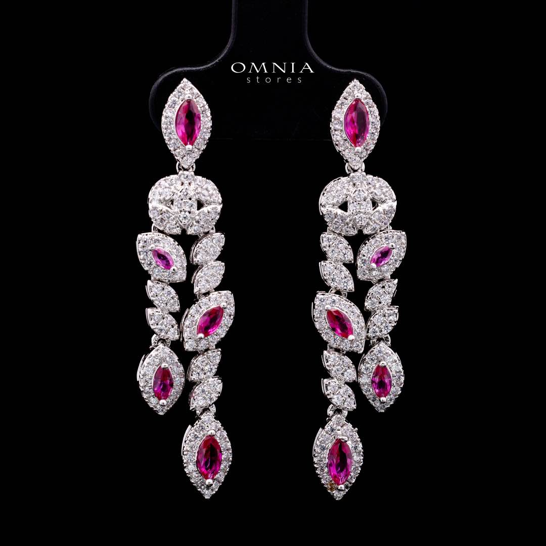 Omnia Nada Maroon Bridal Full Set in High Quality Zircon Stone Rhodium Plated - OMNIASTORES KSA