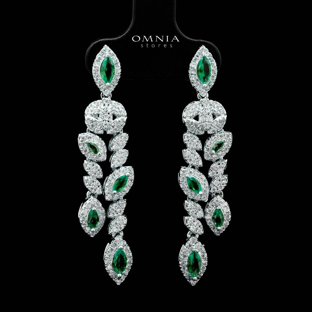 Omnia Nada Green Bridal Full Set Accessories in High Quality Zircon Stone Rhodium Plated - OMNIASTORES KSA