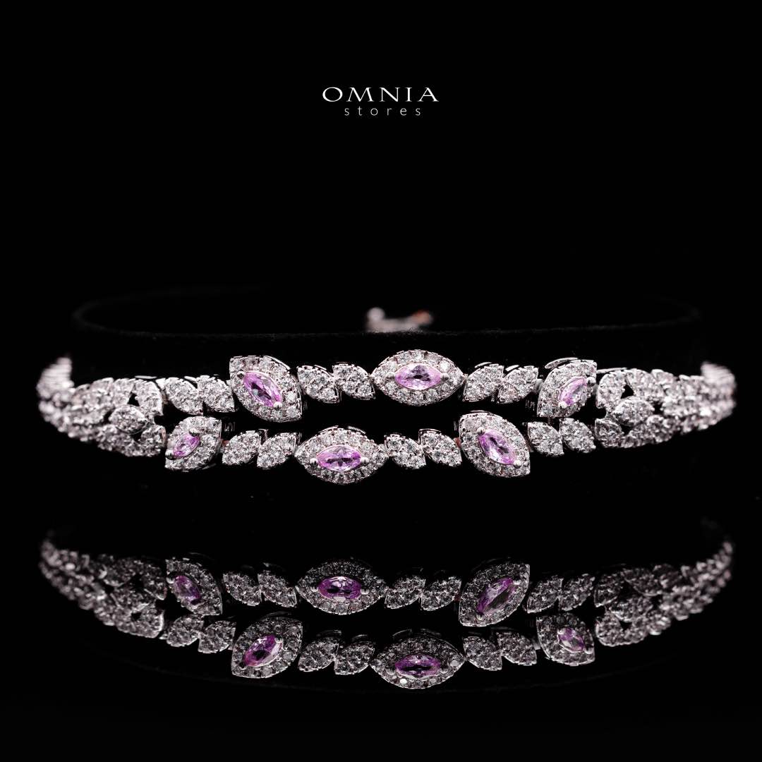 Omnia Nada Pink Bridal Full Set in High Quality Zircon Stone Rhodium Plated - OMNIASTORES KSA