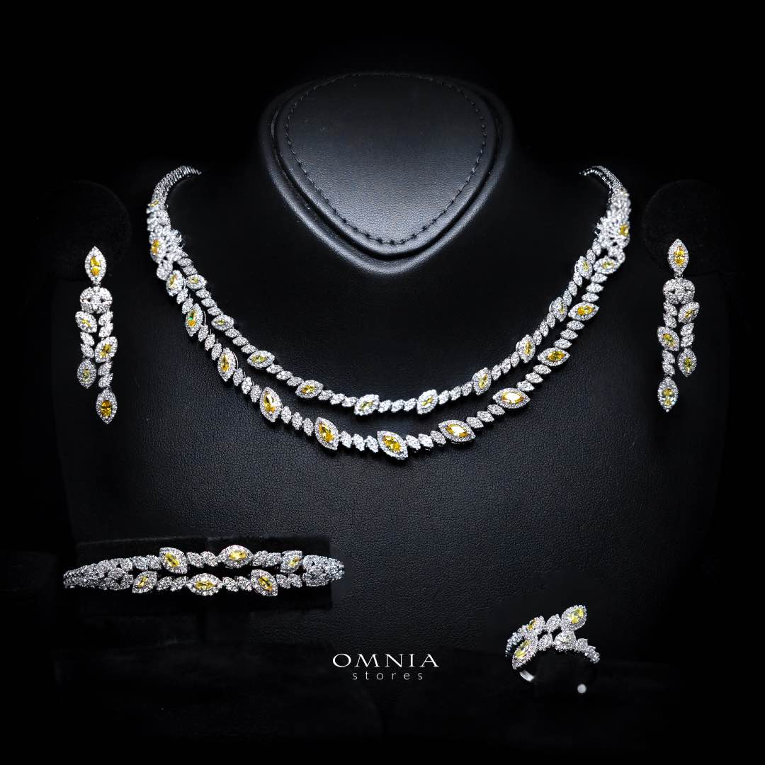 Omnia Nada Yellow Bridal Full Set in High Quality Zircon Stone Rhodium Plated - OMNIASTORES KSA