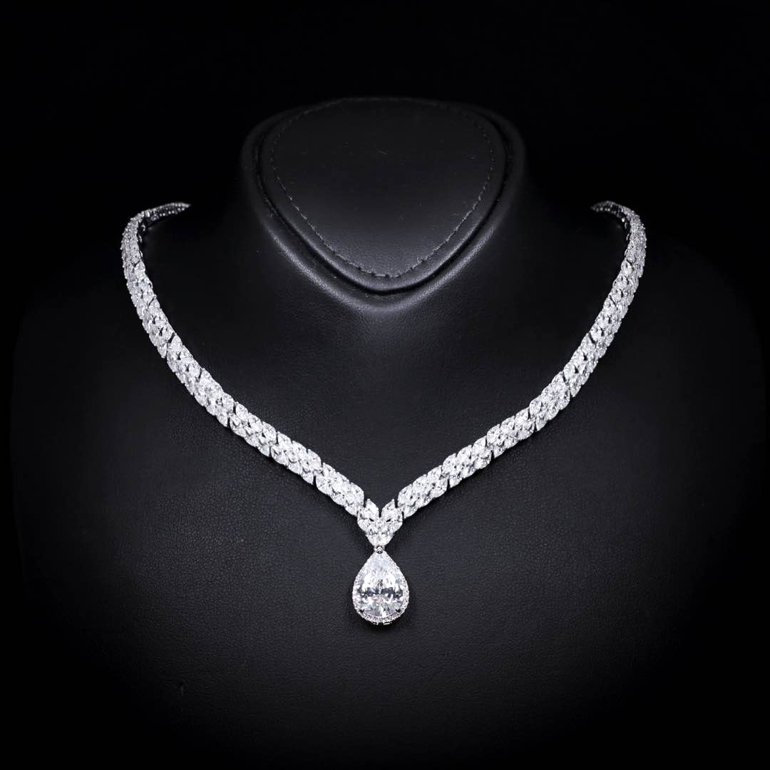 Omnia Aamira Teardrop-Design Bridal Crystal White Full Set with High Quality Zircon Stone Premium Rhodium Plated - OMNIASTORES UAE