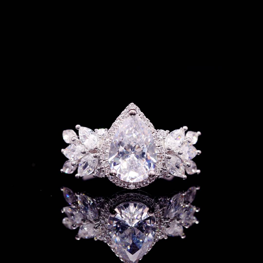 Omnia Aamira Teardrop-Design Bridal Crystal White Full Set with High Quality Zircon Stone Premium Rhodium Plated - OMNIASTORES KSA
