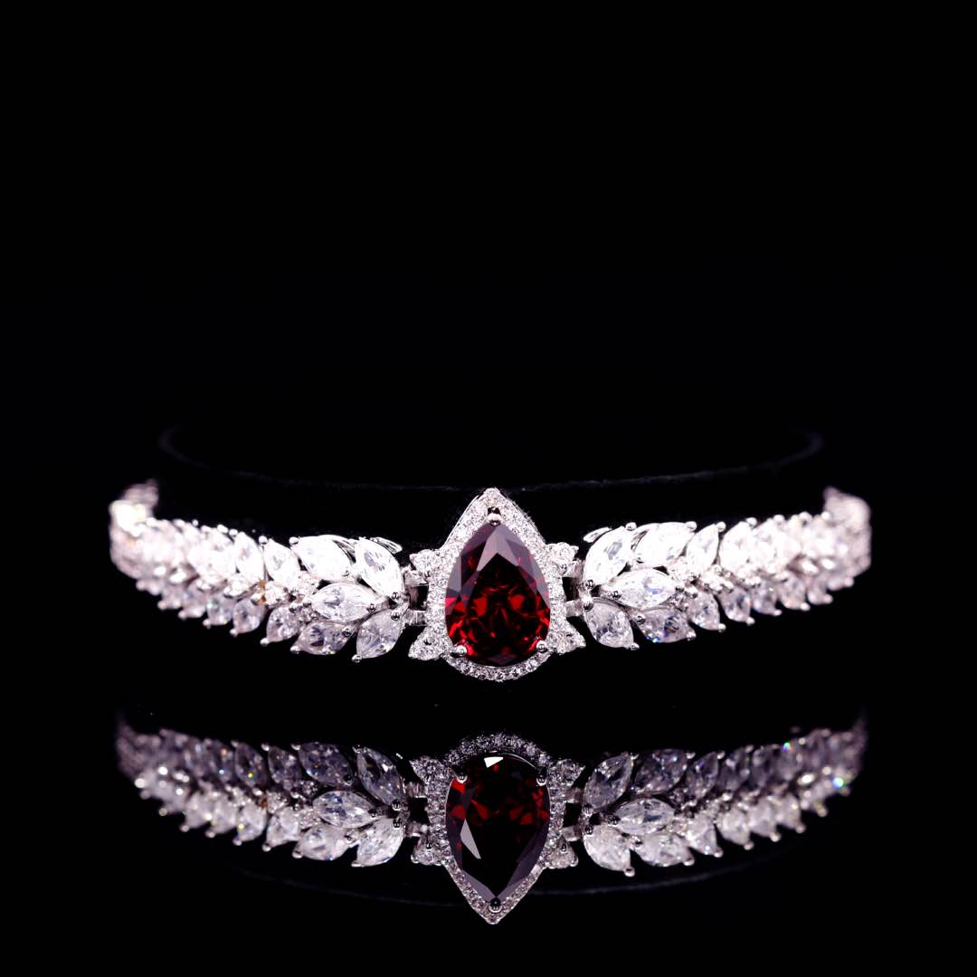 Omnia Aamira Teardrop-Design Bridal Red Full Set with High Quality Zircon Stone Premium Rhodium Plated (Size 18cm Ring Size 7 Only available in KSA) - OMNIASTORES KSA