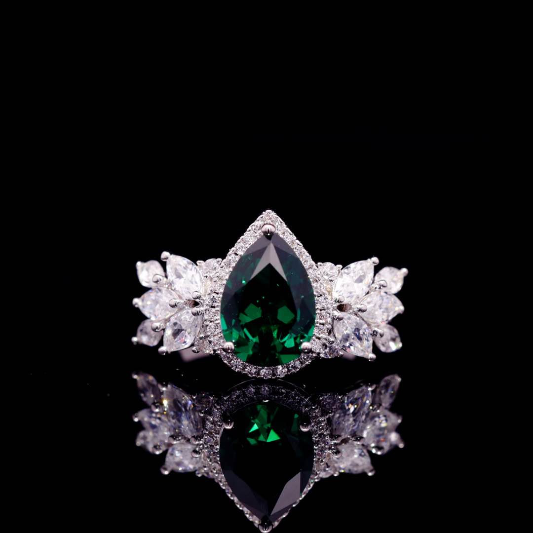 Omnia Aamira Teardrop-Design Bridal Crystal Emerald Green Full Set with High Quality Zircon Stone Premium Rhodium Plated - OMNIASTORES KSA