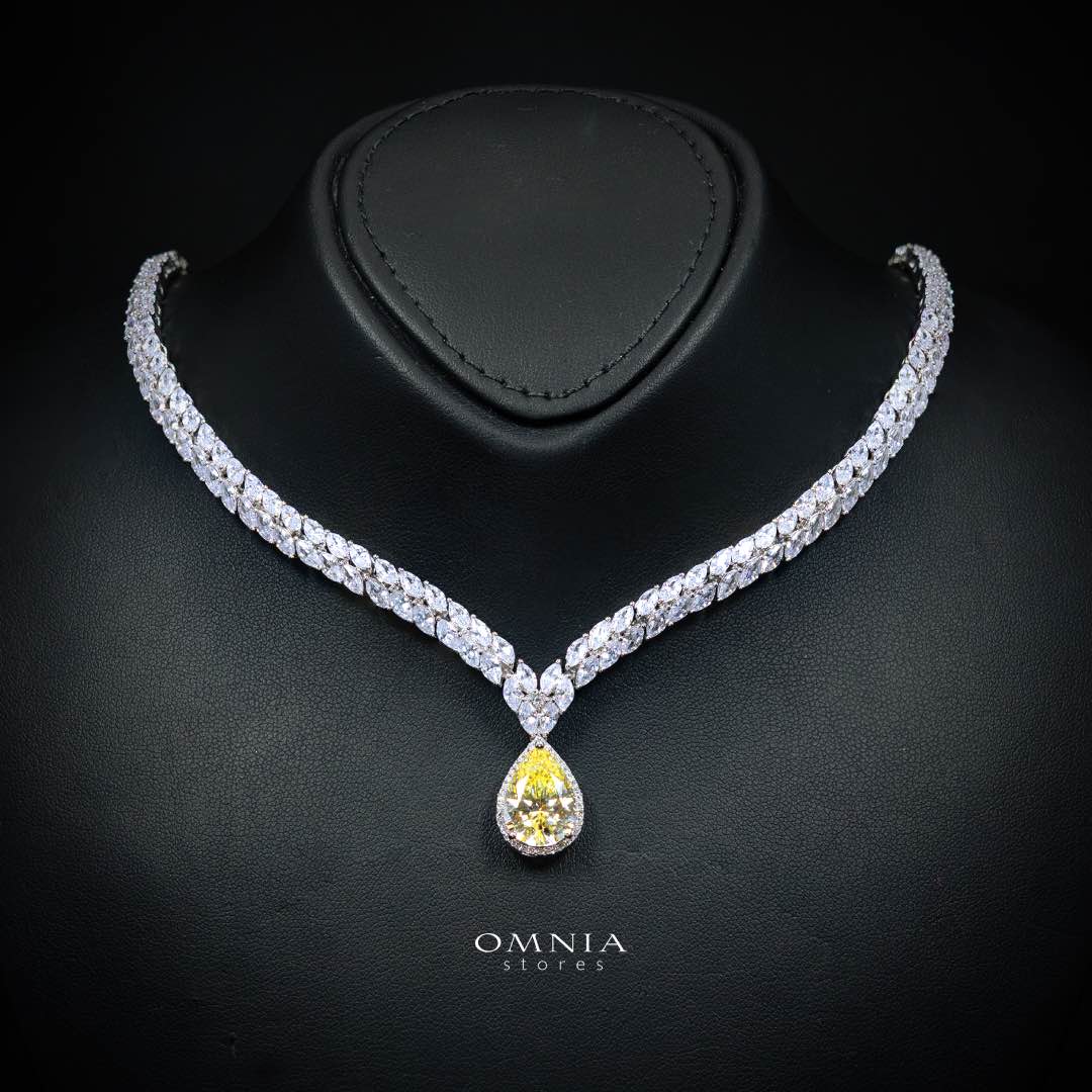 Omnia Aamira Teardrop-Design Bridal Yellow Full Set with High-Quality Zircon Stones in Rhodium-Plated Finish(16 Ring size 7 only available in ksa)