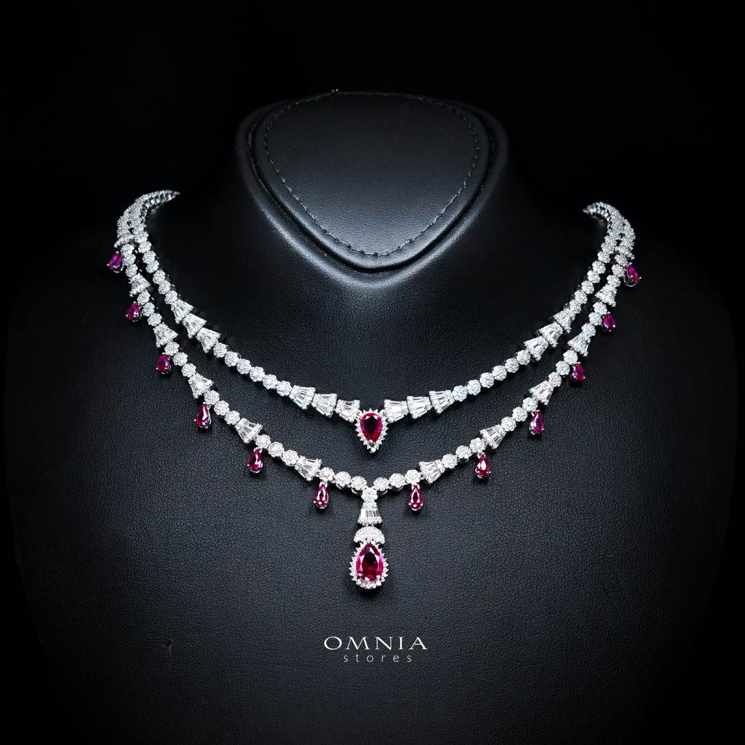 Omnia Ghada Red Bridal Full Set with Rhodium Plated in High Quality Zircon Stone Premium Rhodium Plated (Size 16 Only Available in KSA) - OMNIASTORES UAE
