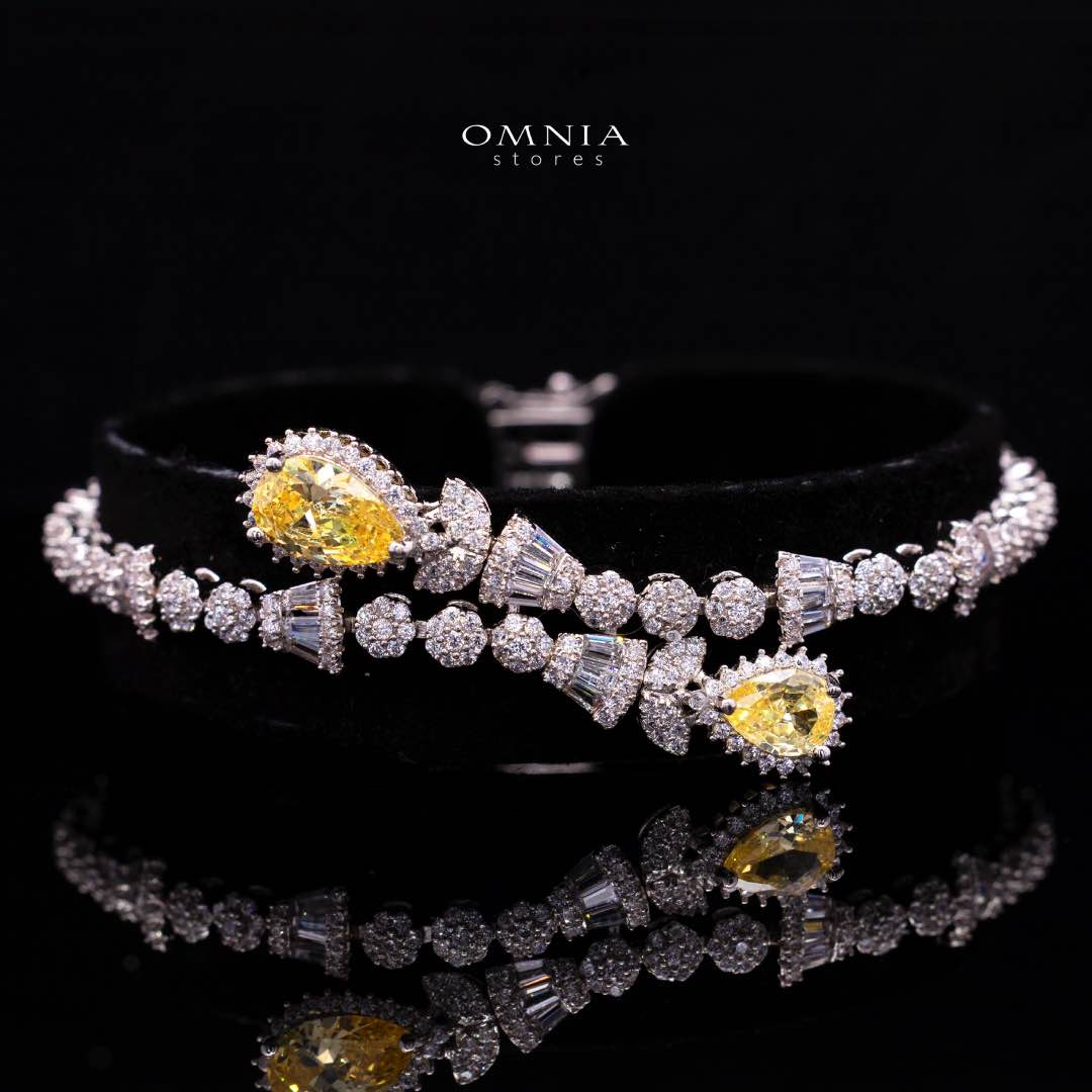 Omnia Ghada Yellow Bridal Full Set Accessories in High Quality Zircon Stone Rhodium Plated