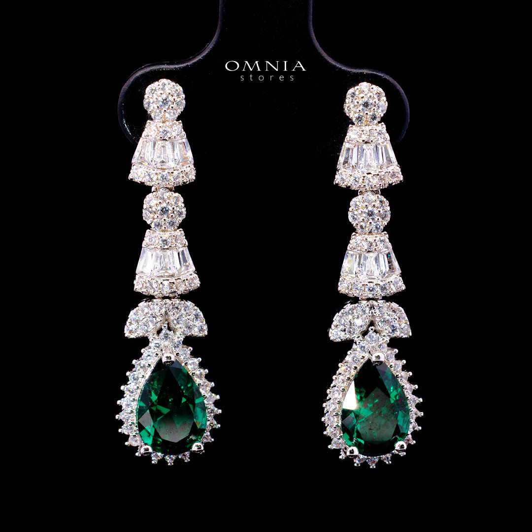 Omnia Ethereal Green Drop-Down Pear Shape Full Set in Rhodium Plated - OMNIASTORES UAE
