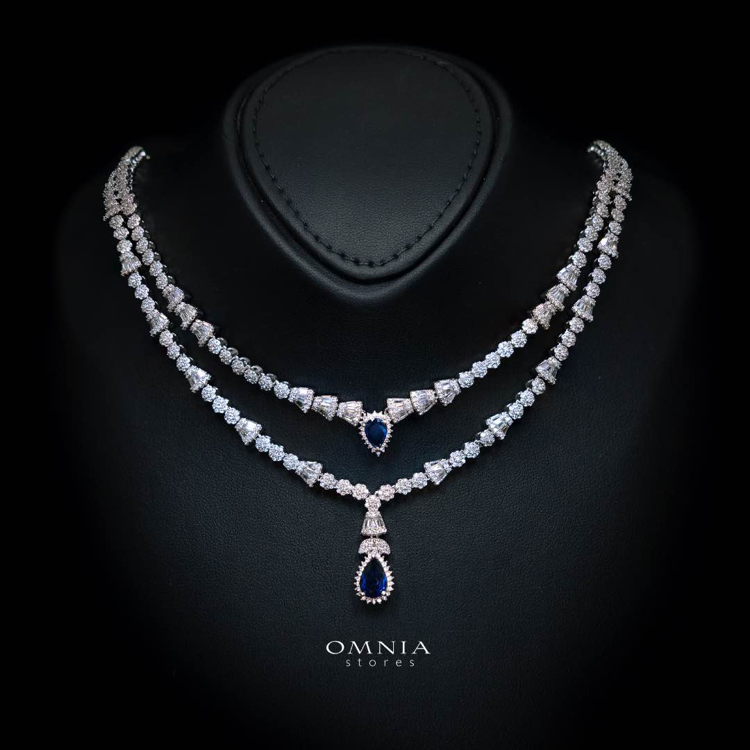 Omnia Ethereal Blue Drop-Down Pear Shape Full Set in High Quality Zircon Stone Premium Rhodium Plated - OMNIASTORES UAE