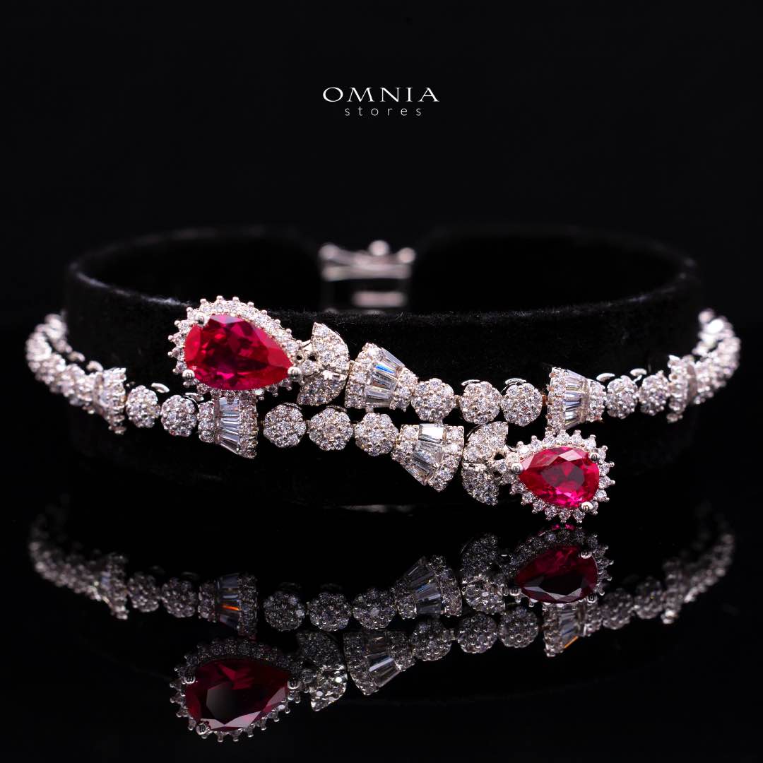 Omnia Ethereal Red Drop Luxury Bridal Full Set in High Quality Rhodium Plated Zircon Stones - OMNIASTORES KSA