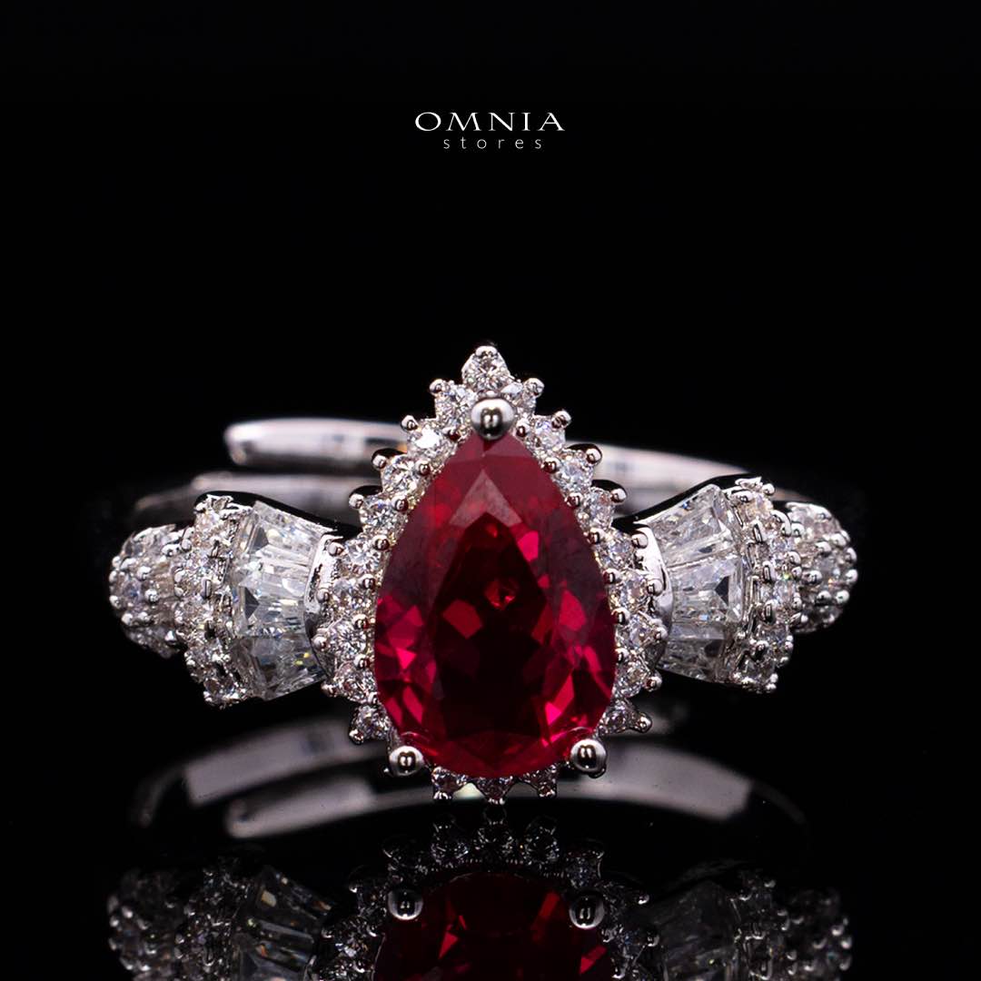 Omnia Ethereal Red Drop Luxury Bridal Full Set in High Quality Rhodium Plated Zircon Stones - OMNIASTORES KSA