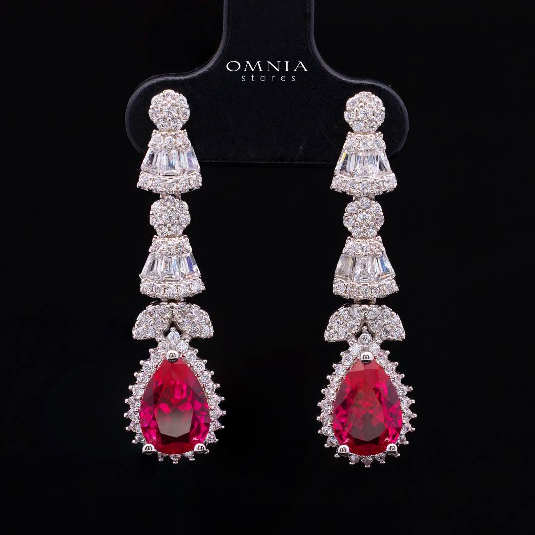 Omnia Ethereal Red Drop Luxury Bridal Full Set in High Quality Rhodium Plated Zircon Stones - OMNIASTORES KSA