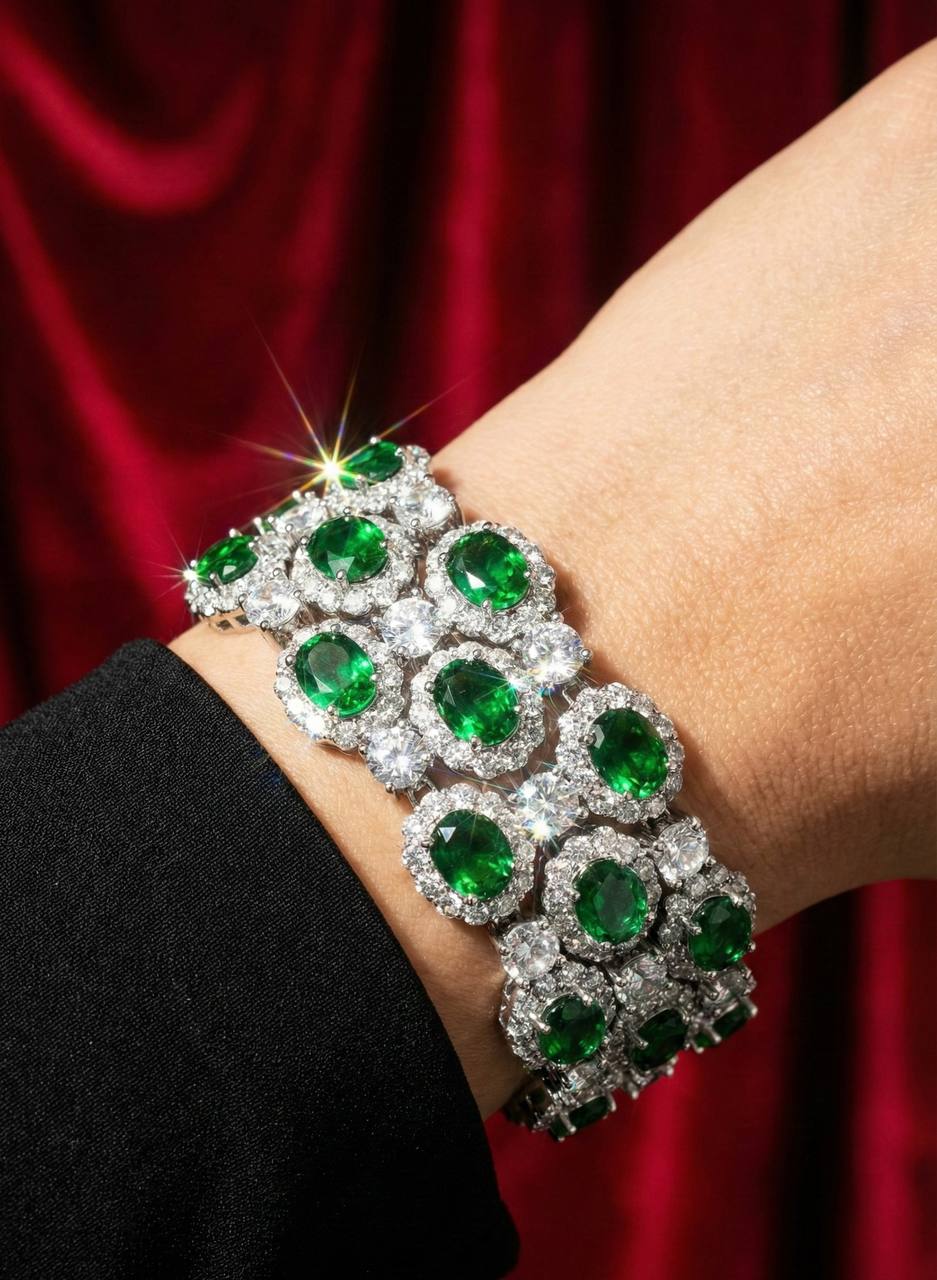 Omnia Fairuz Green Bracelet in High Quality Zircon Stone in Tarnish Resistant Plating