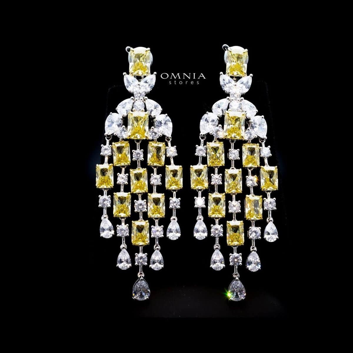 Omnia Israa Yellow Chandelier Earrings In 92.5 Silver High Quality Simulated diamonds - OMNIASTORES KSA