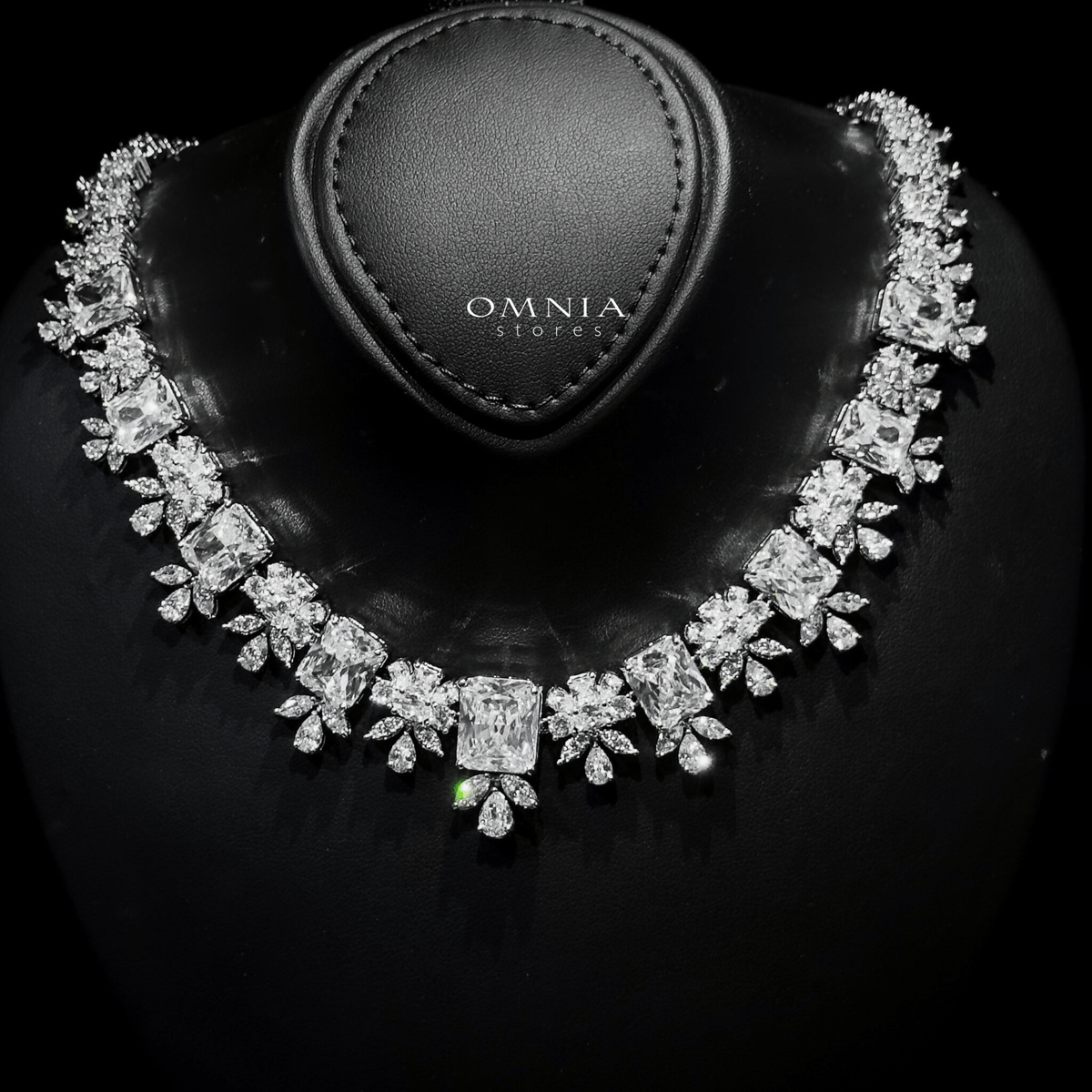 Omnia Charlotte Pure White Bridal Full Set with Emerald and Pear-Cut High Quality Simulated Diamonds Premium Rhodium Plated - OMNIASTORES UAE