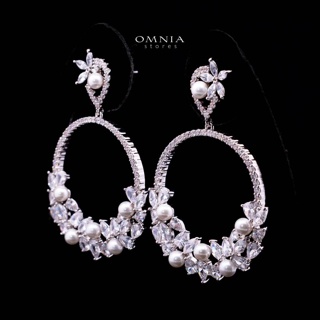 Omnia Rasha Earrings in High Quality Zircon Stone in Rhodium Plated - OMNIASTORES KSA
