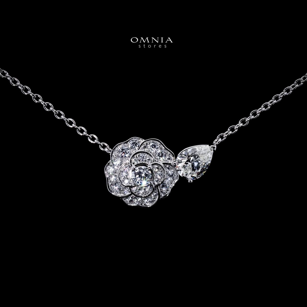 Omnia Aalyah White Floral Pendant Necklace With High Quality Certified Lab Crafted Stones In 925 Silver