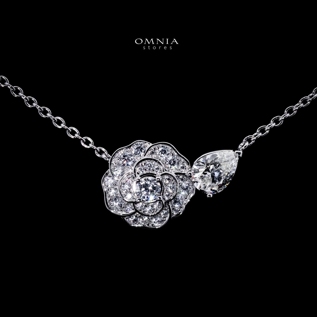 Omnia Aalyah White Floral Pendant Necklace With High Quality Certified Lab Crafted Stones In 925 Silver