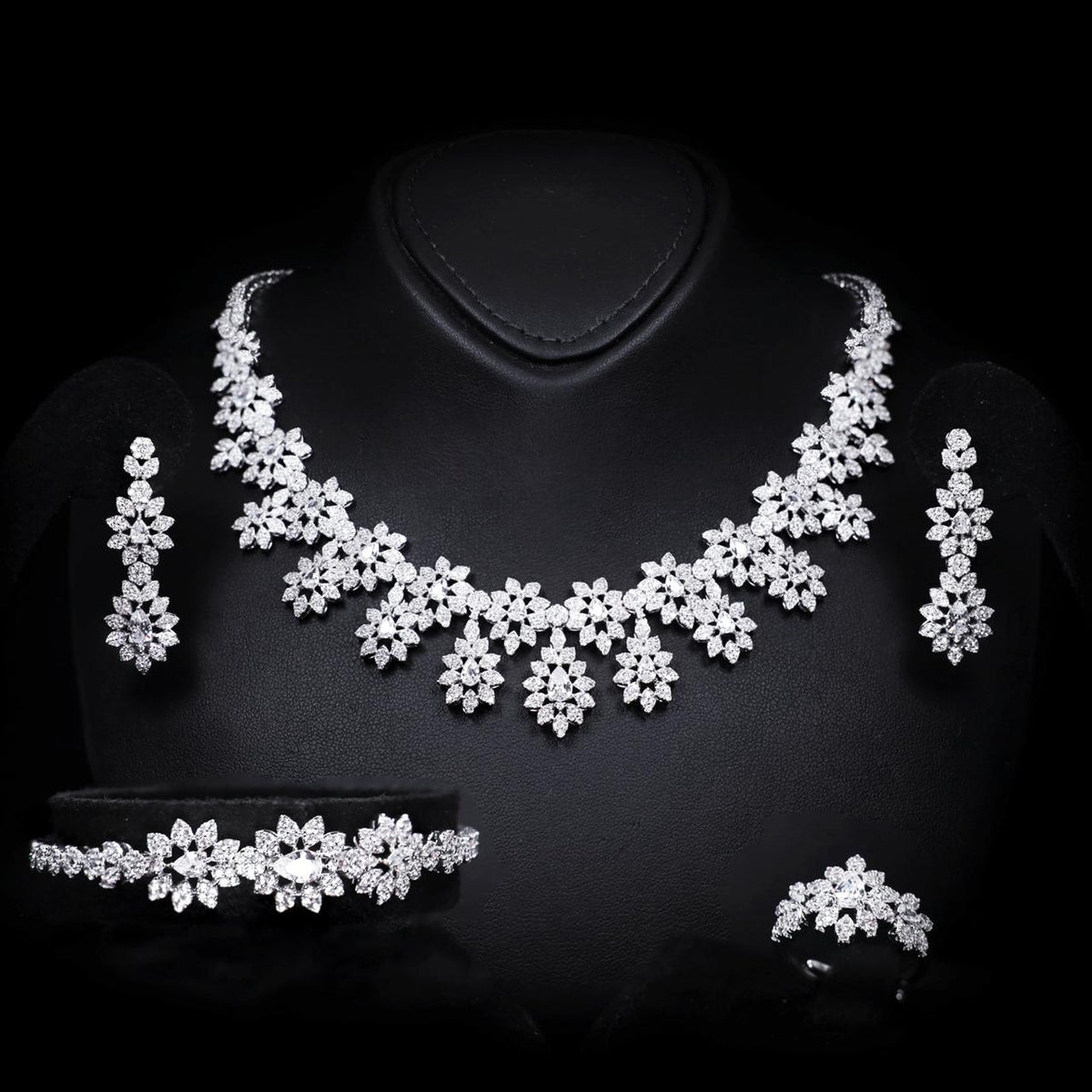 Adalyn Luxury Bridal Full Set with High-Quality Zircon Stones Rhodium-Plated Finish