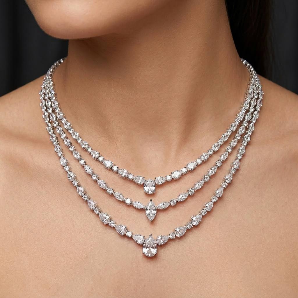 Al Amina Necklace 925 Silver in High Quality Simulated Diamonds - OMNIASTORES KSA