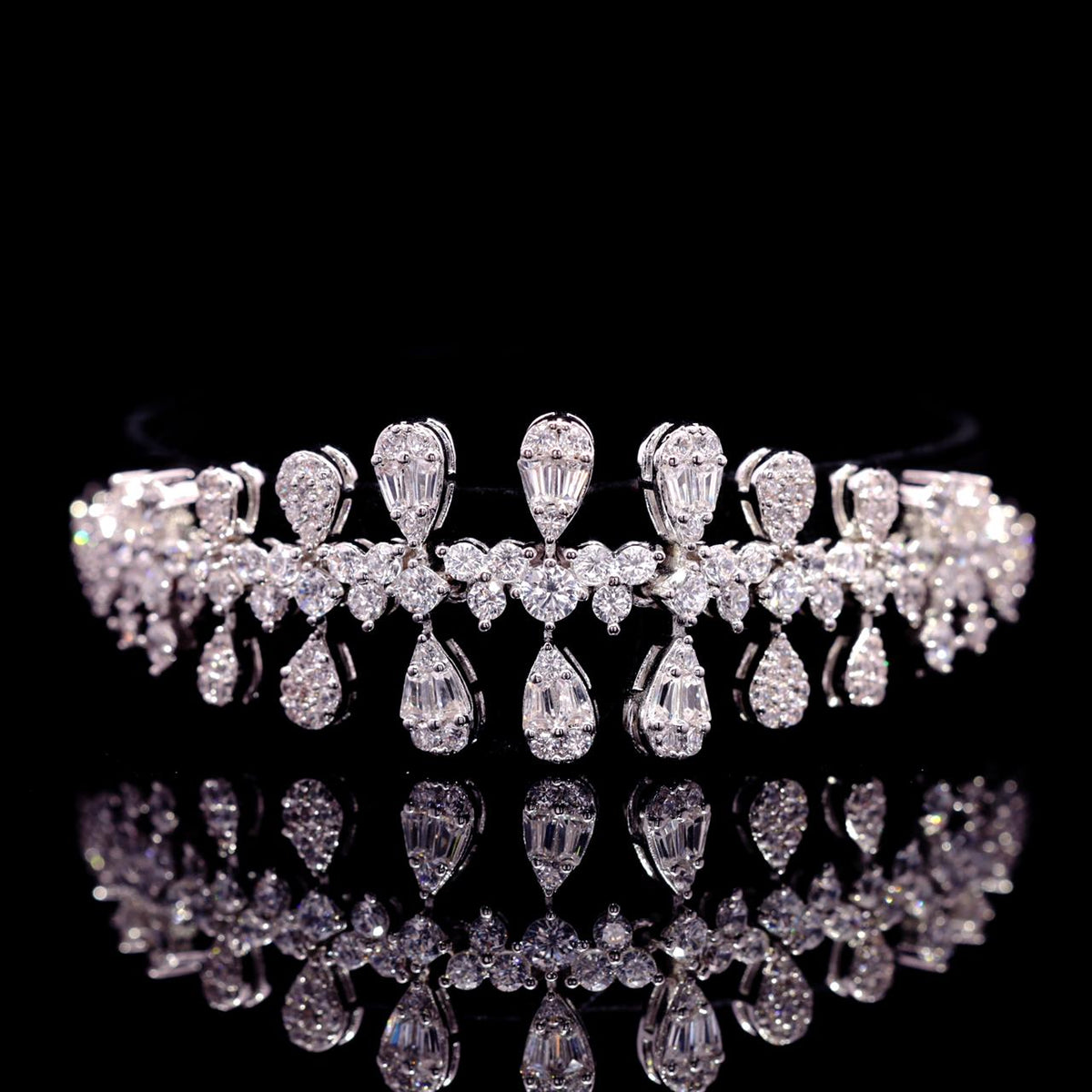 Ananya White Luxury Bridal Bracelet with High-Quality Zircon Stones Rhodium-Plated Finish
