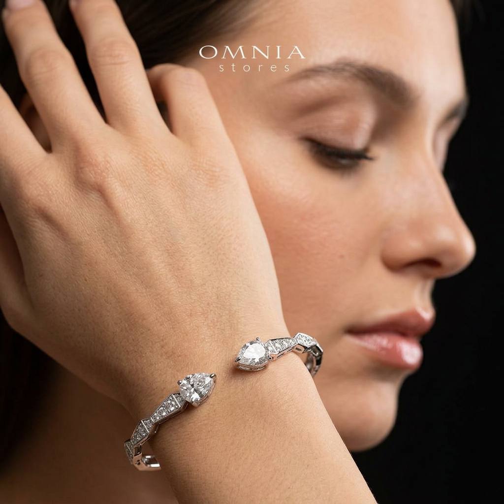 Omnia Aqeelah White Silver Bangle With High Quality Certified Lab Crafted Stones In 925 Silver - OMNIASTORES KSA