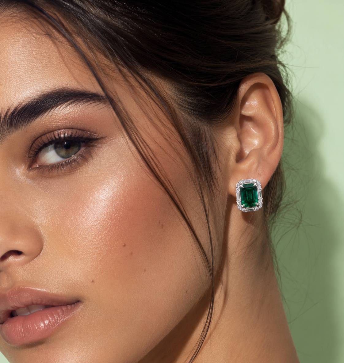 Aubrianna Synthetic Green Stone Earrings, Emerald Cut 6×8mm, in 925 Sterling Silver - OMNIASTORES KSA