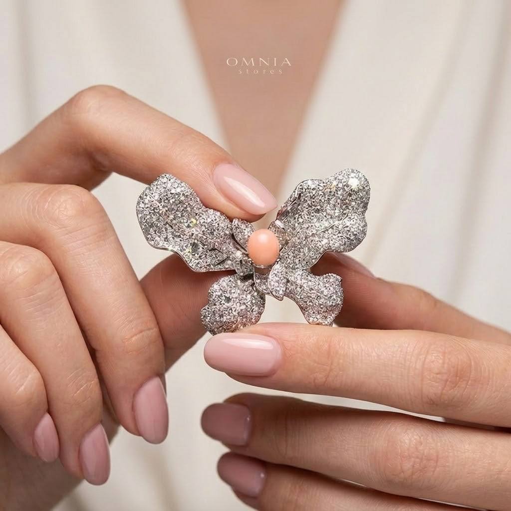 Omnia Ava Butterfly Brooch in 925 Silver with High Quality Simulated Diamonds - OMNIASTORES KSA