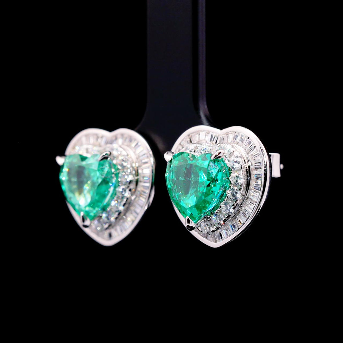 Bushra Green Heart-Shaped Earrings with Certificate | Simulated Diamonds in 925 Sterling Silver side