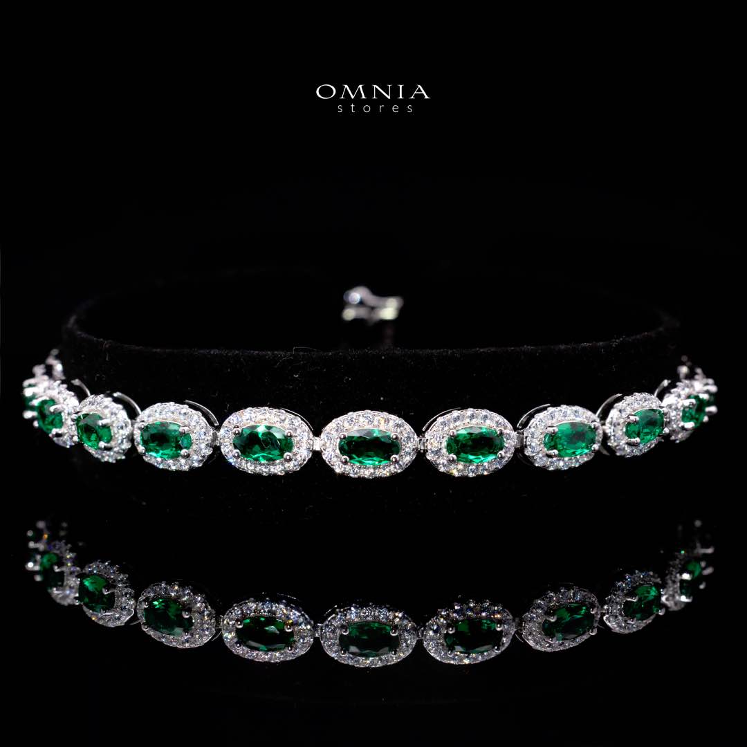 Omnia Syra Green Silver Bracelet in 925 Silver High Quality Simulated Diamonds - OMNIASTORES KSA