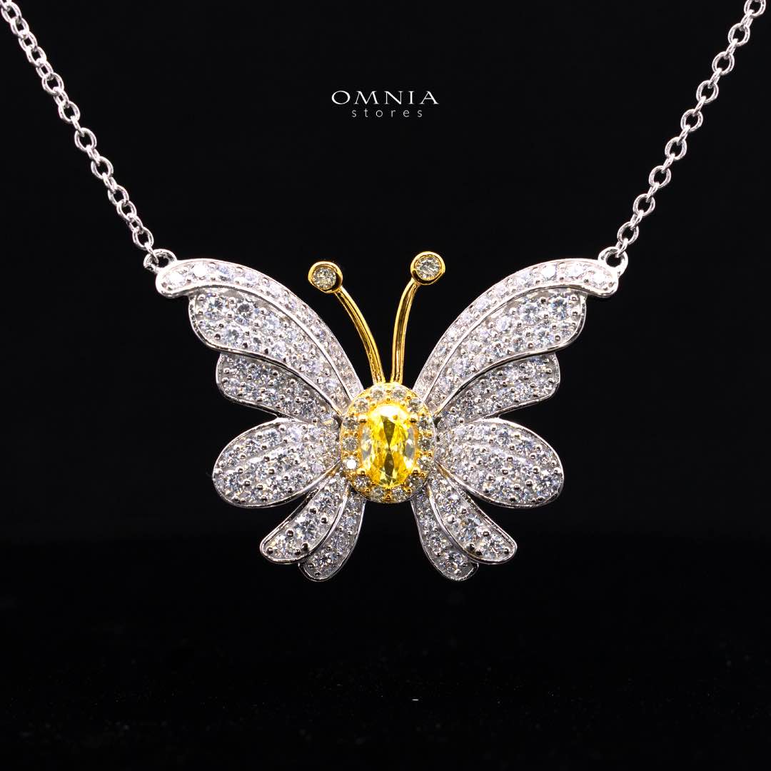 Alara Yellow Butterfly Pendant Necklace in 925 Silver With High Quality Simulated Diamonds - OMNIASTORES KSA