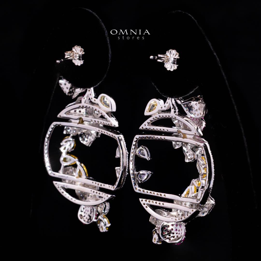 Omnia Zabi Multi Color Silver Drop Earrings with 925 Silver High Quality Simulated Diamonds Stones