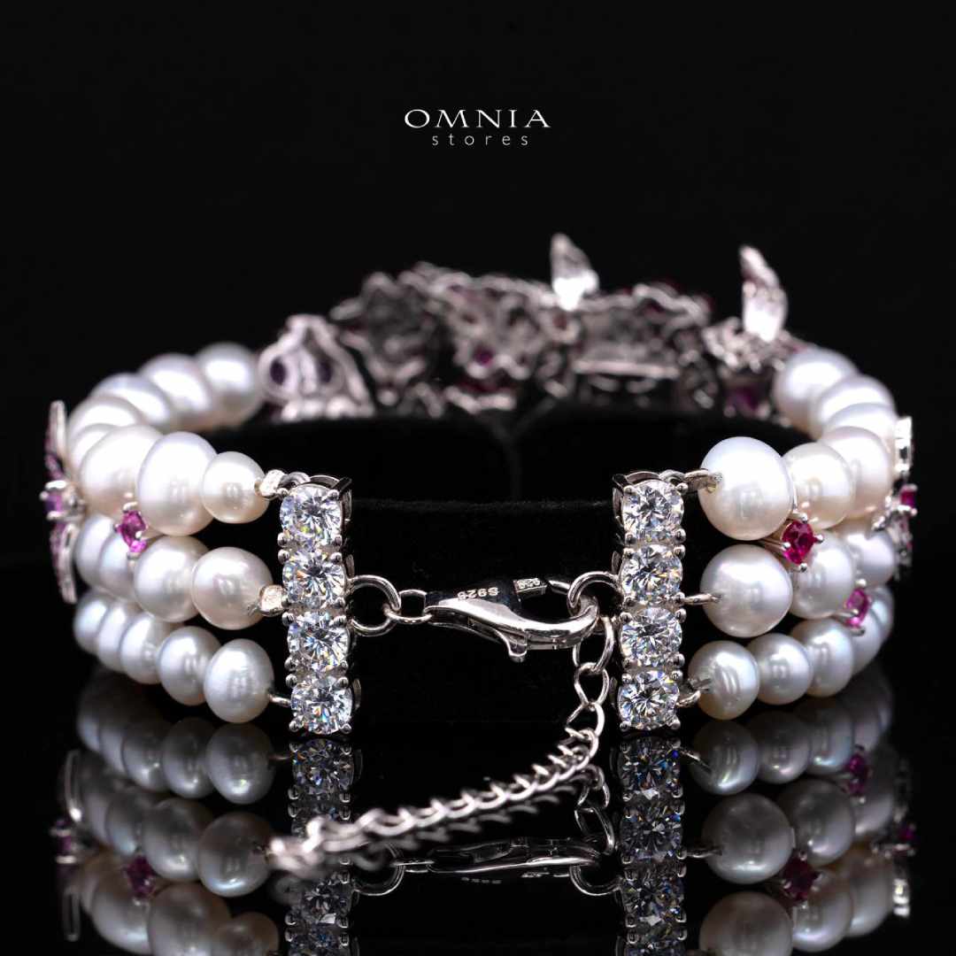 Omnia Blossom Pearl Bracelet in 925 Silver with High Quality Simulated Diamonds - OMNIASTORES KSA